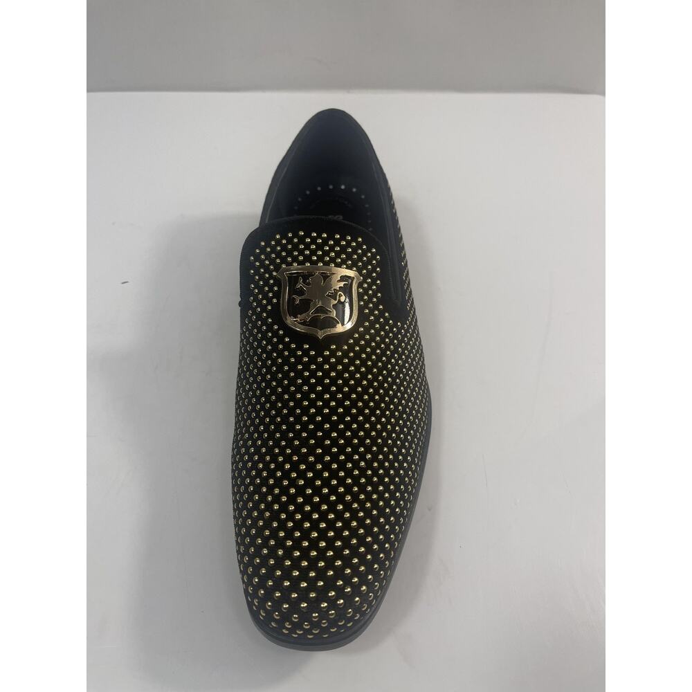 Stacy Adams Swagger Shoes Mens Size 7.5 Black Gold Dress Loafers Slip On New Box - Picture 6 of 13